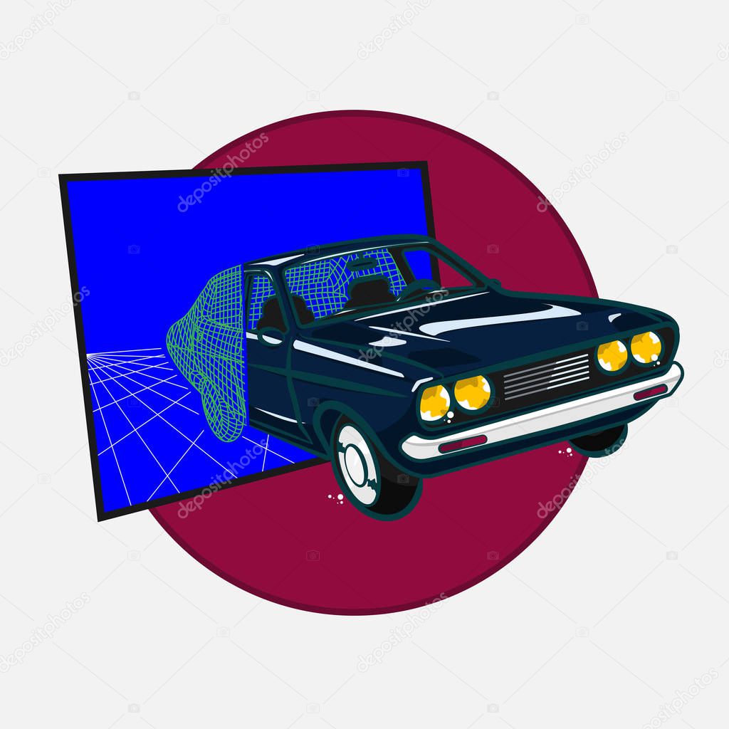 Retro style car synthwave vector illustration.