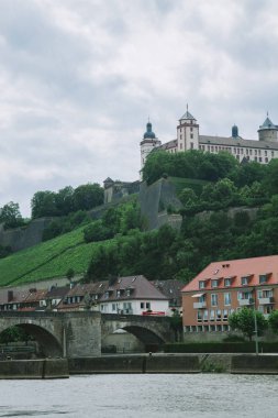 old historical Marienberg Fortress on hill near Main River in Wurzburg, Germany clipart
