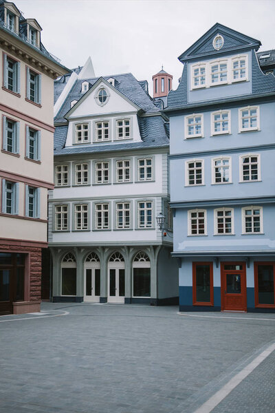 Colorful buildings at city street in Frankfurt, Germany