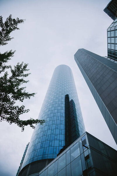 Low angle view of skyscrapers in Frankfurt, Germany