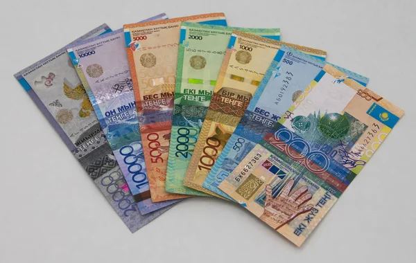 National Currency Kazakhstan Tenge Tenge Paper Money Fanned Out — Foto de Stock