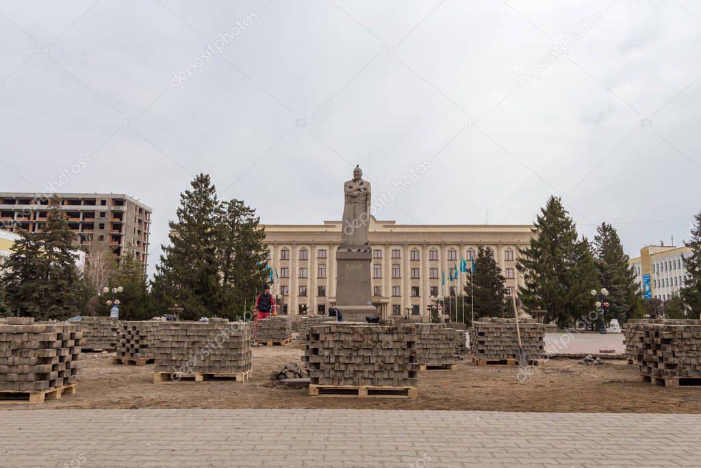 Uralsk, Kazakhstan (Qazaqstan), 27.03.2020: dismantling, parsing on Abay Square in the city of Uralsk