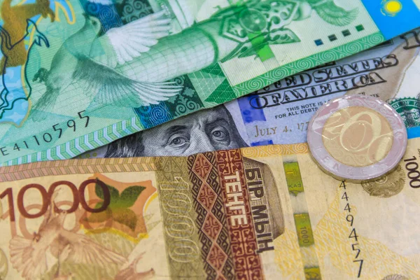 Moneda Nacional Kazajstán Tenge Dólar Americano Tipo Cambio Del Dólar — Foto de Stock