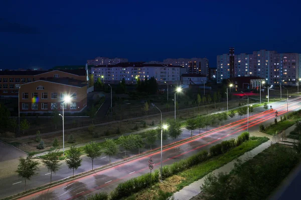 Alumbrado Público Nocturno Calle Segura Por Noche Carretera Iluminación Aceras — Foto de Stock