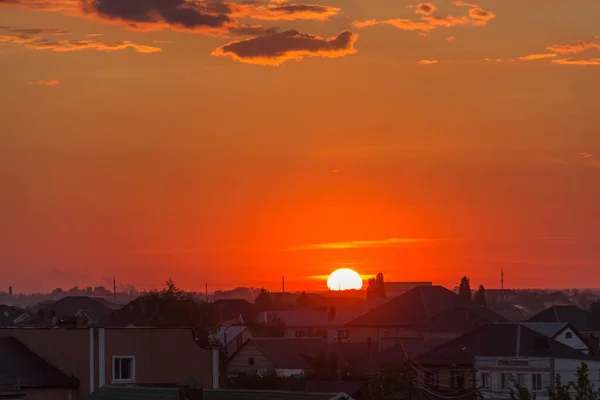 Beautiful Red Sunset Red Sun Sets Horizon Beautiful Sky Evening — Stock Photo, Image