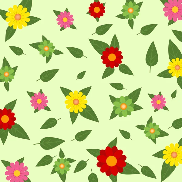 Kırmızı, pembe, sarı ve yeşil çiçekler bahar arka planda