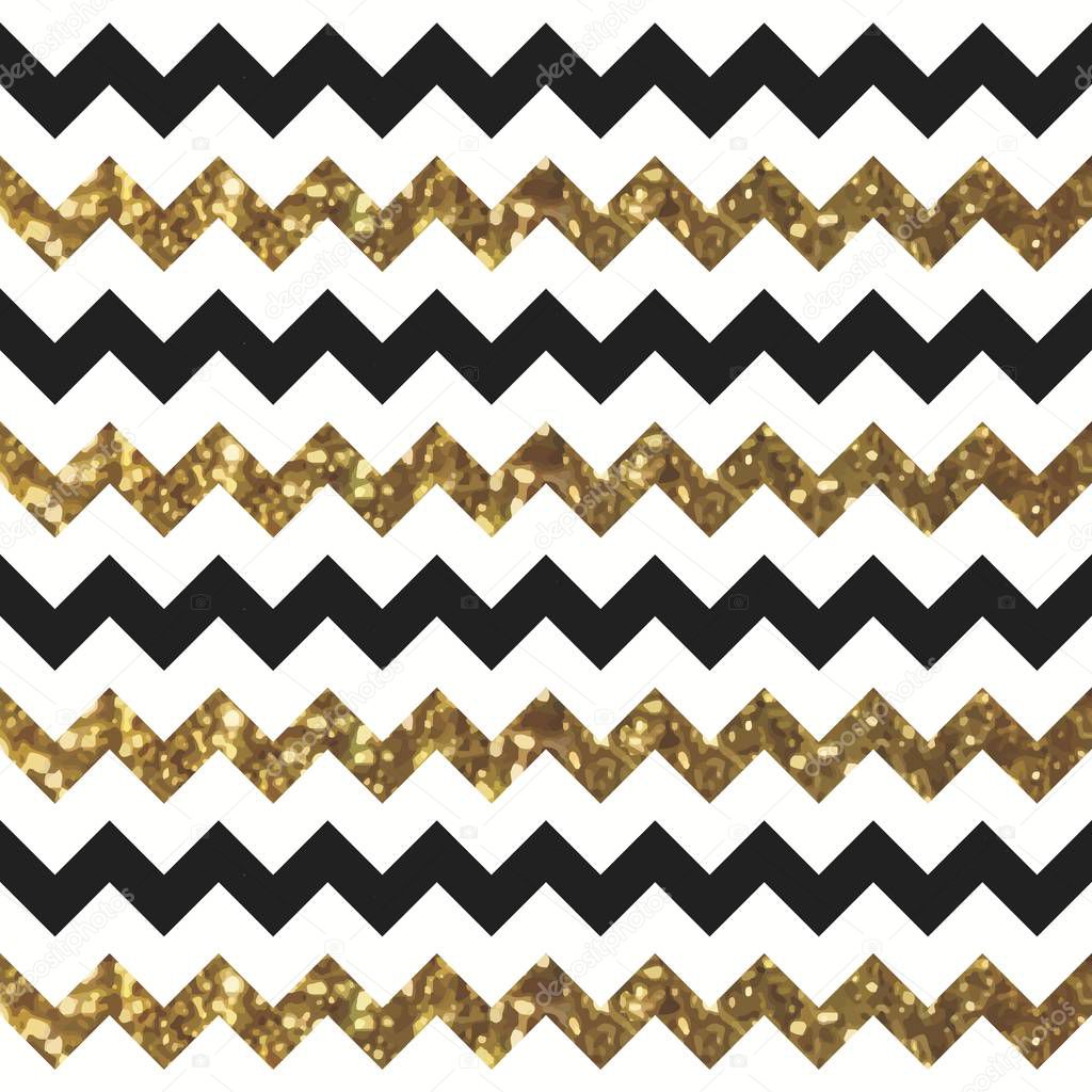 Glittery Gold Chevron Zigzag Pattern with Black and White Effect