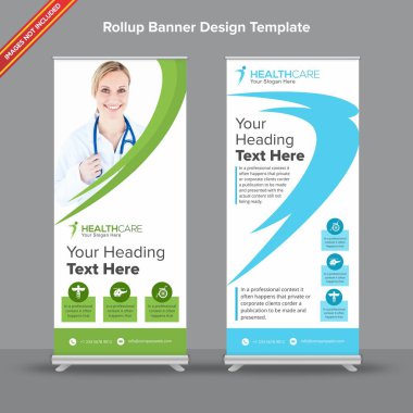 Düzgün vücutlu tasarımı ile yaratıcı yeşil ve beyaz Rollup Banner
