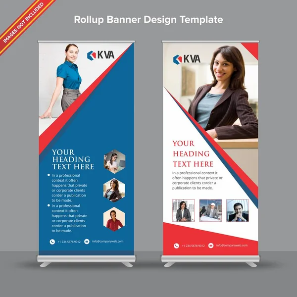 Zeshoekige blauwe en rode Rollup Banner — Stockvector