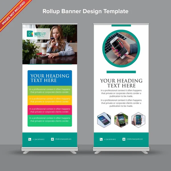モダンなティールと白アプリ プログラムのロールアップ バナー — ストックベクタ
