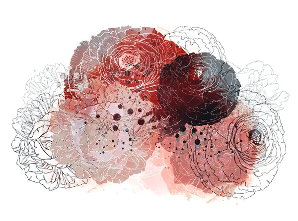 Акварельний Цифровий Намальований Вінок Квітів Ізольований Білому Тлі — стокове фото