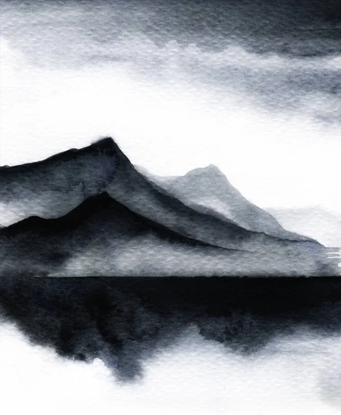 Watercolour Sketch Abstract Gray Landscape Mountains Sky — Stock Photo, Image