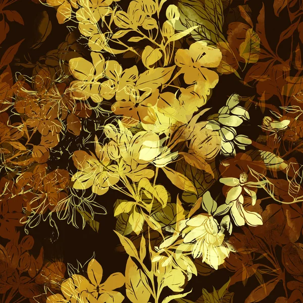 Cartão Romântico Com Padrão Oriental Sem Costura Impressões Flores Brilhantes — Fotografia de Stock