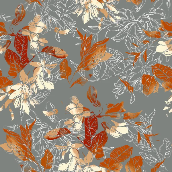 Romantic Card Seamless Oriental Pattern Bright Acacia Flowers Leaves — Stock Photo, Image