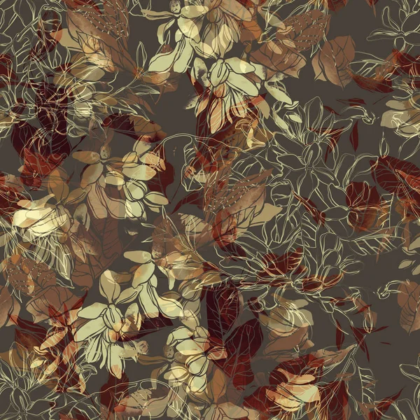 Винтажный Бесшовный Рисунок Отпечатками Цветов Листьев Акации — стоковое фото