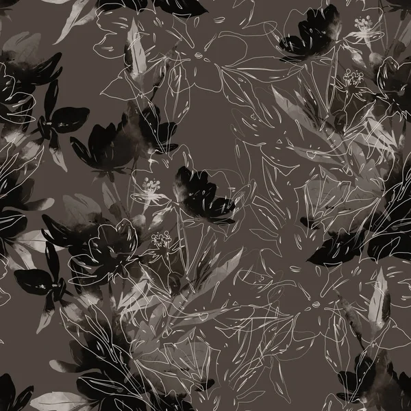 Mix Repeat Seamless Pattern Imprints Flowers — Stock Photo, Image