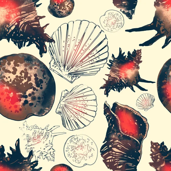 Watercolour Seamless Pattern Collection Seashells — Stock Photo, Image
