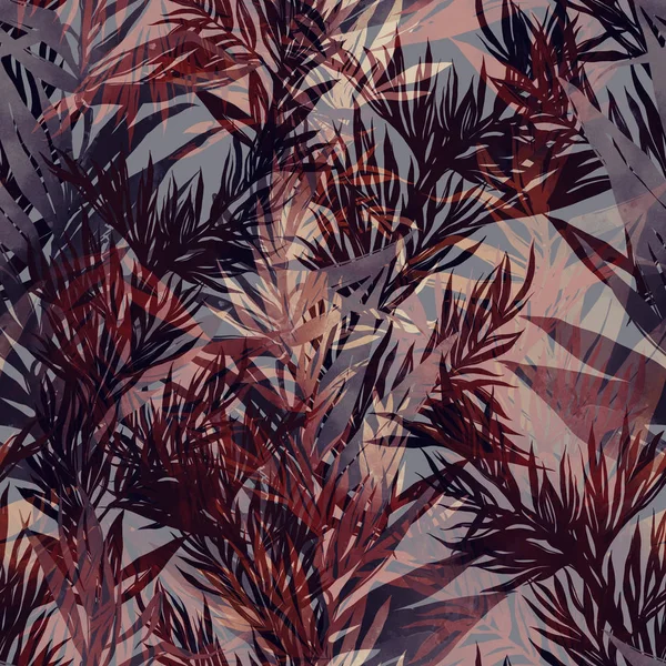 Dark Seamless Pattern Red Twigs Leaves Mix Watercolor Illustration — Stock Photo, Image