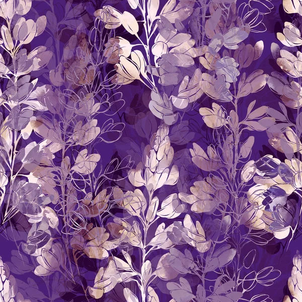 Αποτυπώματα Μοβ Λουλούδια Της Προβηγκίας Σκοτεινή Χωρίς Ραφή Πρότυπο — Φωτογραφία Αρχείου
