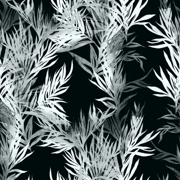 グレーのシームレスなパターン小枝し 葉の黒い背景にミックス — ストック写真