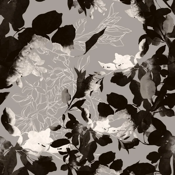 Aquarel Naadloze Patroon Met Bloemen Bladeren — Stockfoto