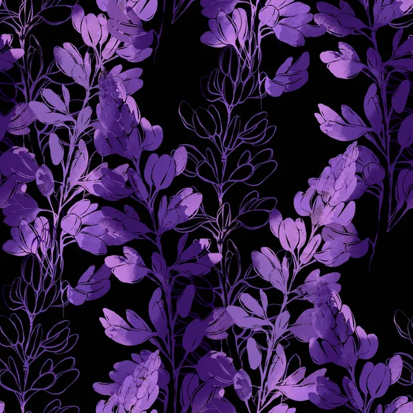 Imprints Purple Flowers Provence Dark Seamless Pattern — Stock Photo, Image