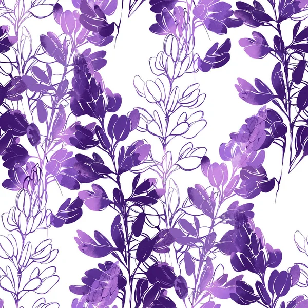 seamless pattern with purple flowers of Provence mix on white background