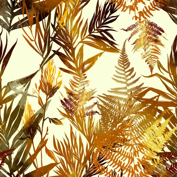 Φύλλα Ακουαρέλας Χωρίς Ραφή Πρότυπο Φθινόπωρο Ζούγκλα — Φωτογραφία Αρχείου
