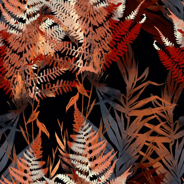 Vzor Bezešvé Červeným Podzimní Listy Černém Pozadí — Stock fotografie