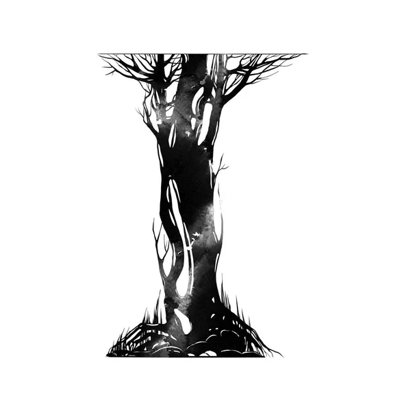 Akvarelem Písmeno Umělecké Doménové Struktury Karikatura Abecedy Větve Stromu — Stock fotografie
