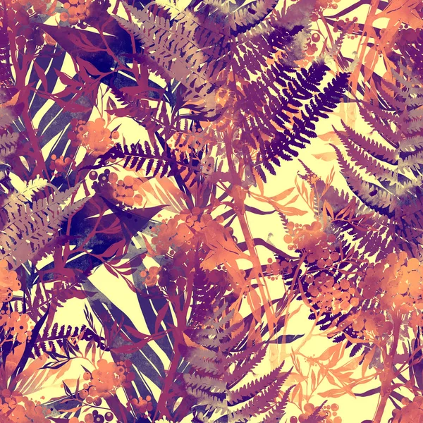 Φύλλα Ακουαρέλας Χωρίς Ραφή Πρότυπο Ζούγκλα Χέρι Συρμένο Εικόνα — Φωτογραφία Αρχείου