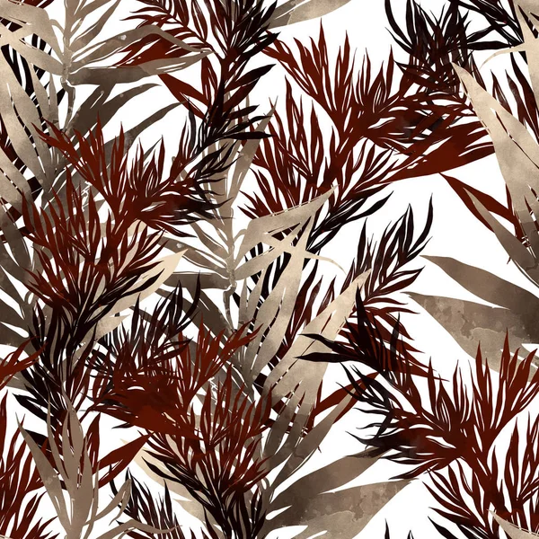 Seamless Pattern Imprints Twigs Leaves Mix White Background — Stock Photo, Image