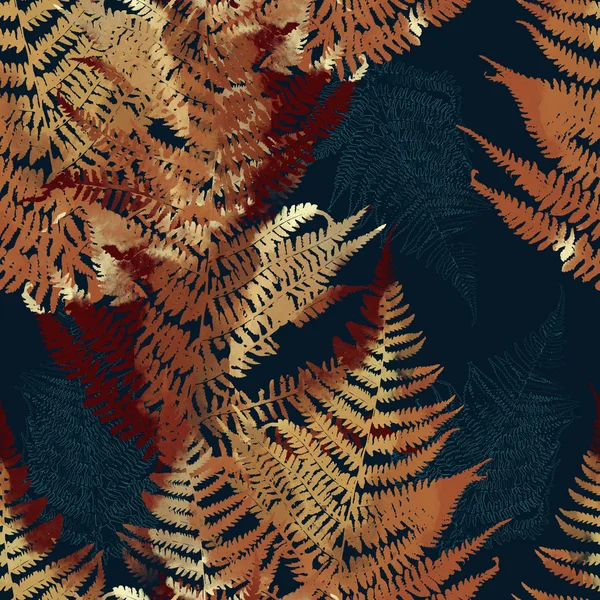 Оранжевые Листья Папоротника Темные Бесшовные — стоковое фото