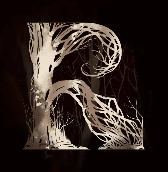 Γράμμα Καλλιτεχνική Αλφάβητο Από Κλαδιά Των Δέντρων Ακουαρέλα Χέρι Συρμένη — Φωτογραφία Αρχείου