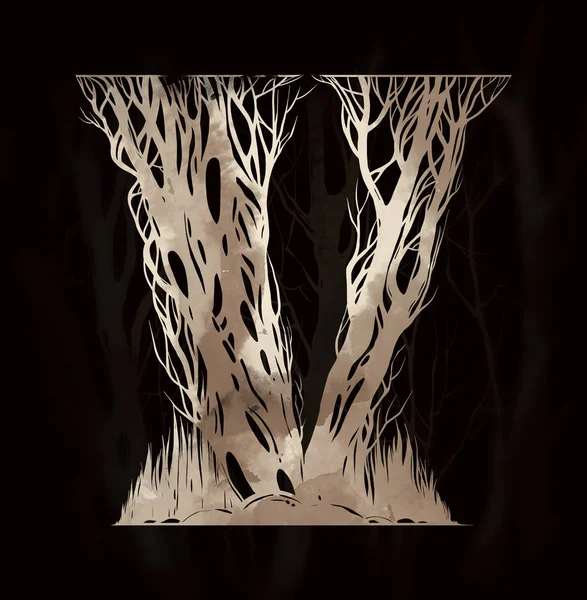 Dopis Umělecké Abecedy Větví Stromů Akvarelem Ručně Nakreslený Obrázek — Stock fotografie