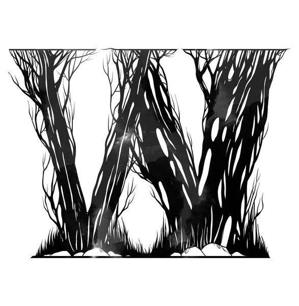木の枝から芸術的なアルファベットの の文字 水彩手描き下ろしイラスト — ストック写真