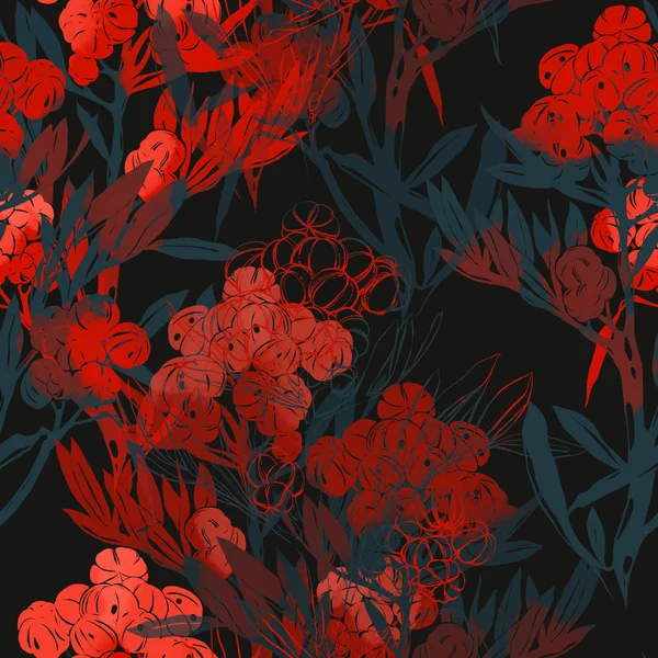 Абстрактные Цветы Листья Темно Красных Серых Тонах Смешанные Материалы — стоковое фото