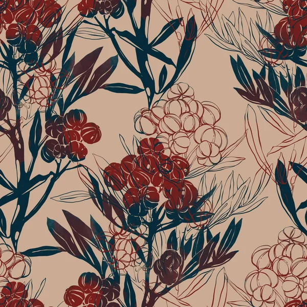 Abstrakte Blüten Und Blätter Nahtlose Muster Gemischte Medien — Stockfoto