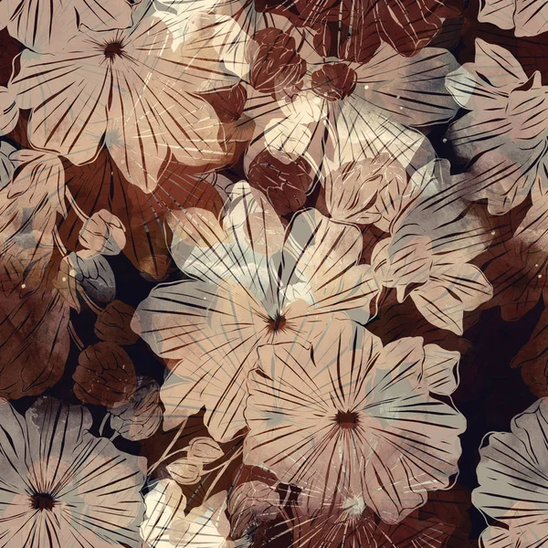 Ρετρό Λουλούδια Χωρίς Ραφή Πρότυπο Σκούρα Χρώματα — Φωτογραφία Αρχείου