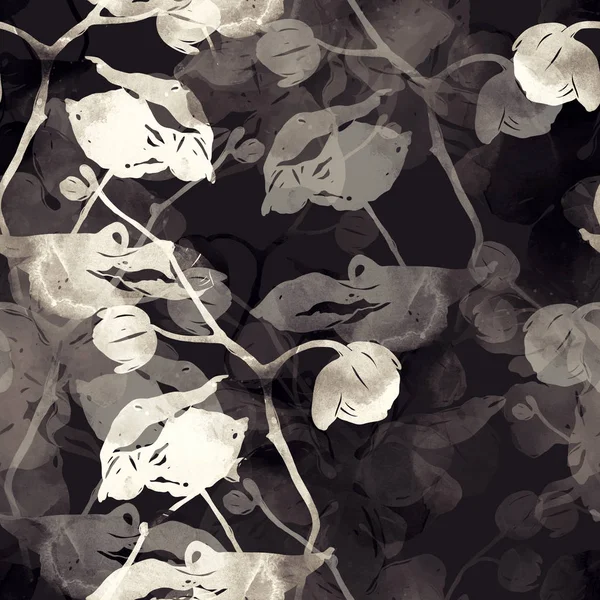 Monochrome Orchids Repeated Seamless Pattern — Stock Photo, Image