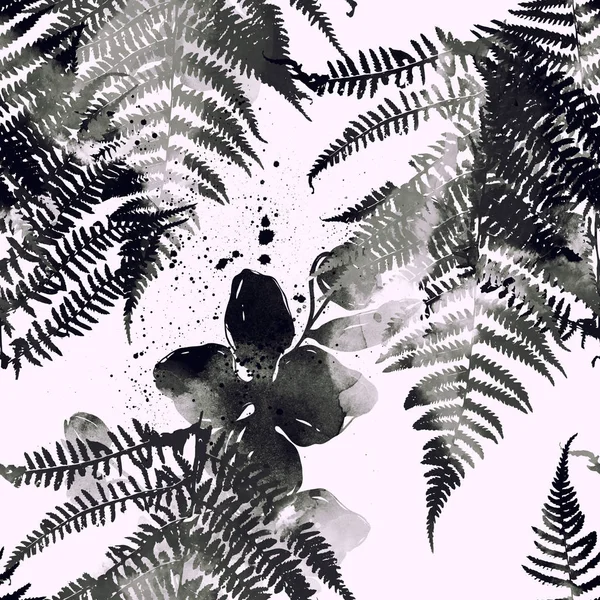Storczyki Tropical Odciski Paprocie Wymieszać Powtarzający Się Wzór Bez Szwu — Zdjęcie stockowe