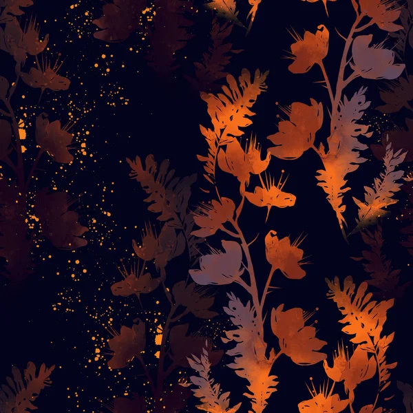 Herbstliches Wiesengras Und Blumen Mischen Sich Wiederholtes Nahtloses Muster — Stockfoto