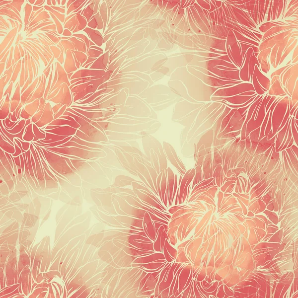 Zarte Japanische Chrysantheme Mit Vielen Blütenblättern Wiederholtes Nahtloses Muster — Stockfoto