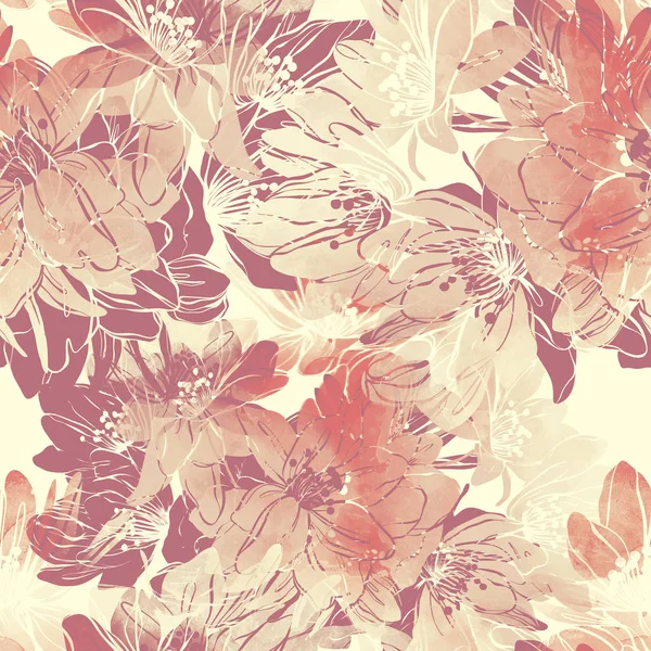 Sakura Çiçeği Karışımı Tekrar Seamless Modeli Izlerini Dijital Suluboya Doku — Stok fotoğraf