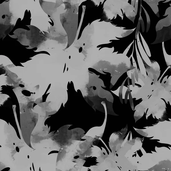 Отпечатки Осенних Листьев Деревьев Смешиваются Повторяют Бесшовный Узор Цифровой Ручной — стоковое фото