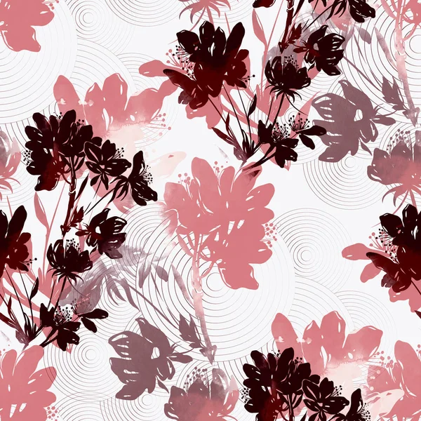 Abstract Silhouettes Sakura Flowers Seamless Pattern — Stock Photo, Image