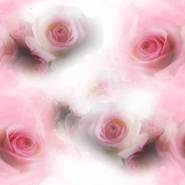 Троянди Акварельний Безшовний Візерунок — стокове фото