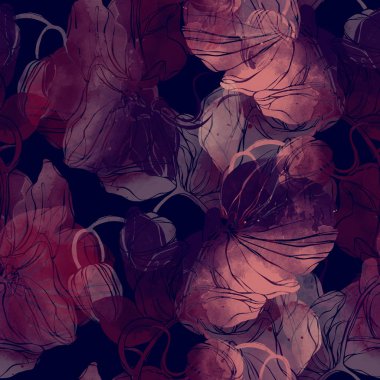 dijital el çizilmiş resim diziniz hatları ve orkide, karışık medya sanat ile suluboya tekstürlü