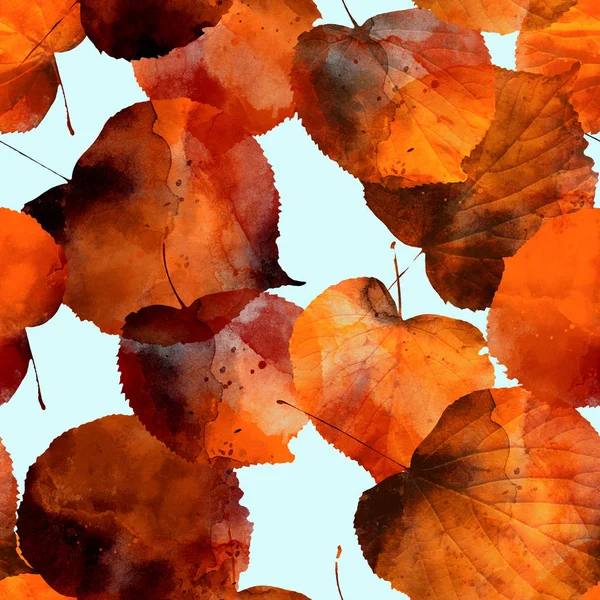 秋季树叶的无缝图案 混合媒体艺术品 — 图库照片