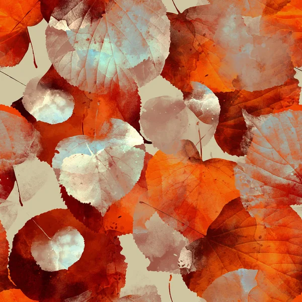 watercolour texture of autumn leaves imprints, mixed media artwork